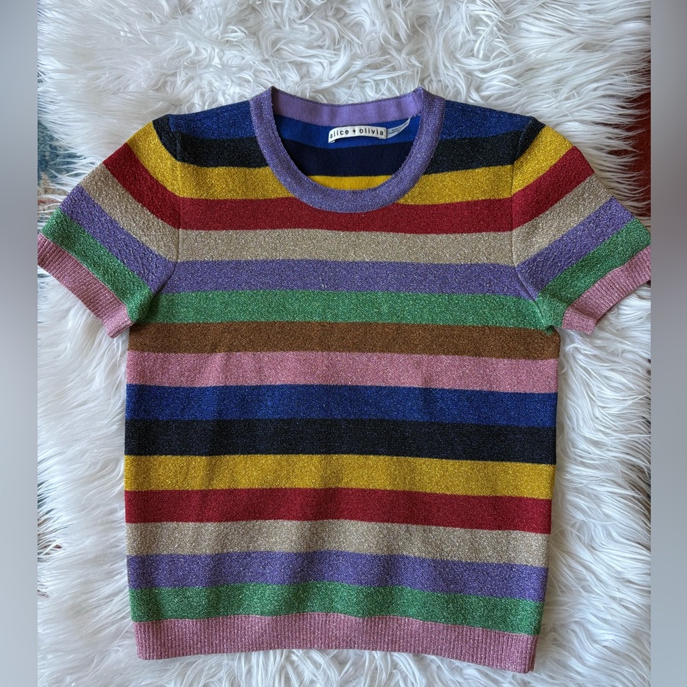 Alice + Olivia Multicolor Striped Short Sleeve Tee